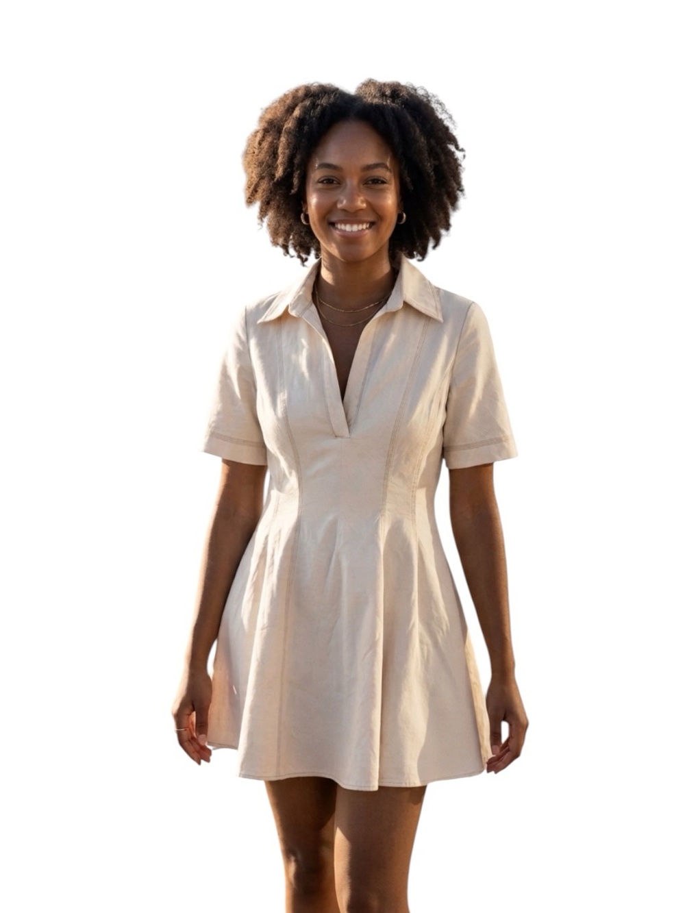 Zara Cream Collared Mini Cotton Shirt Dress Size M